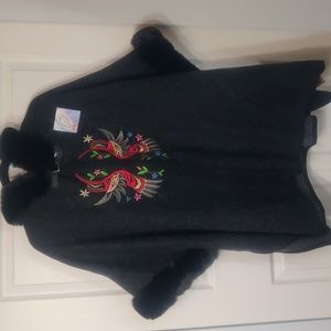 Hooded Cape Shawl Embroidered Indigenous Design 'Graceful Hummingbird'